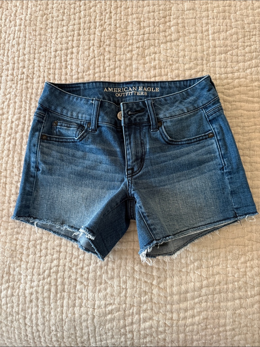 American Eagle Outfitters Distressed Dark Blue Denim Shorts